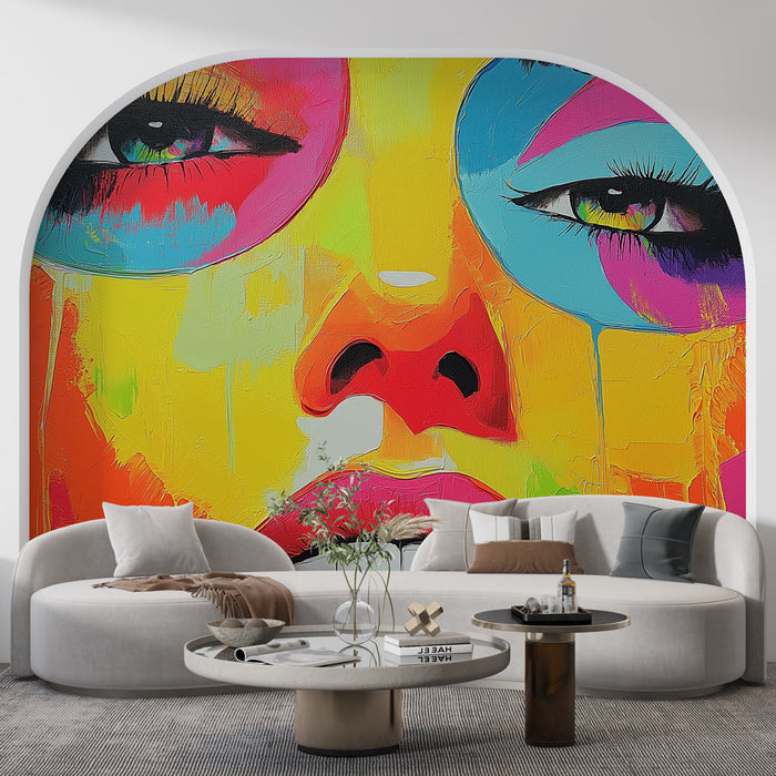 Mural Wallpaper colorful face | Abstract portrait with bright shades and a pop-art style