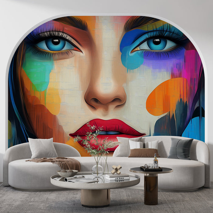 Mural Wallpaper colorful face | Artistic portrait with vibrant patterns