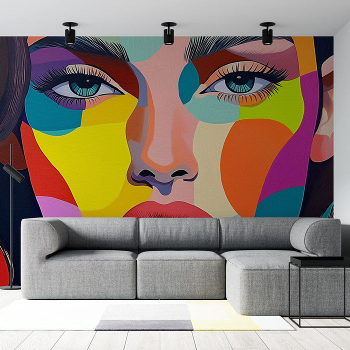 Mural Wallpaper colorful face | Modern portrait with vibrant shapes