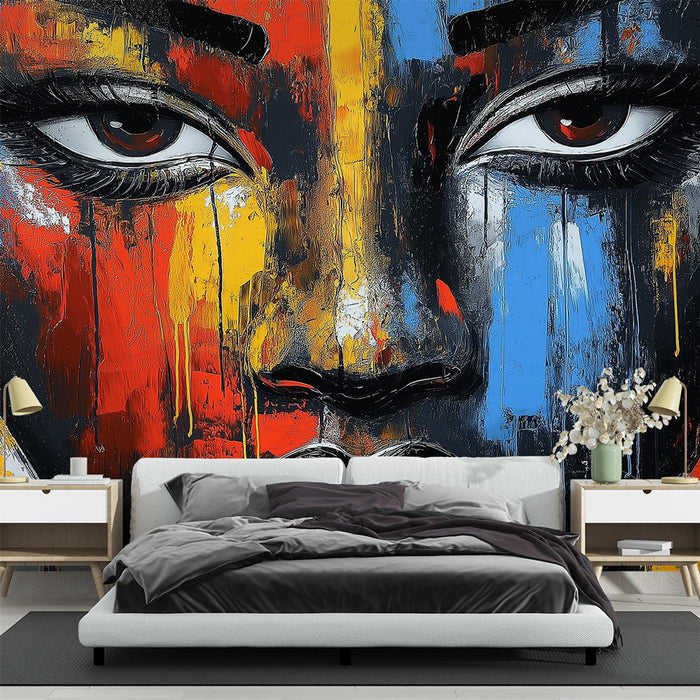 Mural Wallpaper colorful face | Vibrant portrait with paint splashes