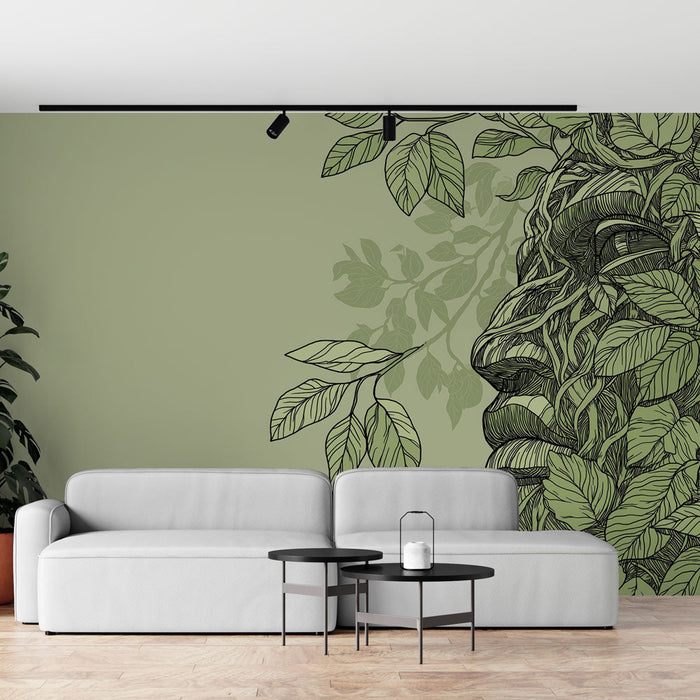 Fototapeet looduse nägu | Kunstiline sulandumine inimese näo ja lehestiku vahel