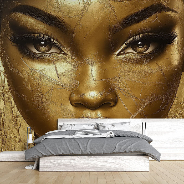 Falikép arany arc | Művészi portré arany háttéren