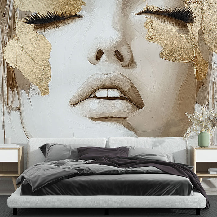 Mural Wallpaper face in gold | Artistic expression with golden touches