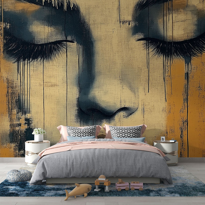 Mural Wallpaper expressive face | Stylized portrait with warm and dark tones