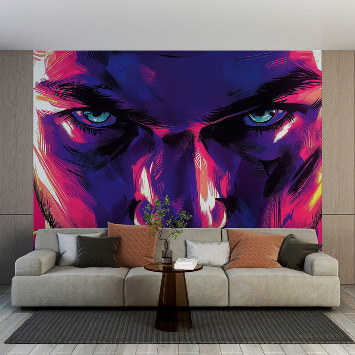Muraaltapeet intense face | Kaasaegne illustratsioon erksate värvidega