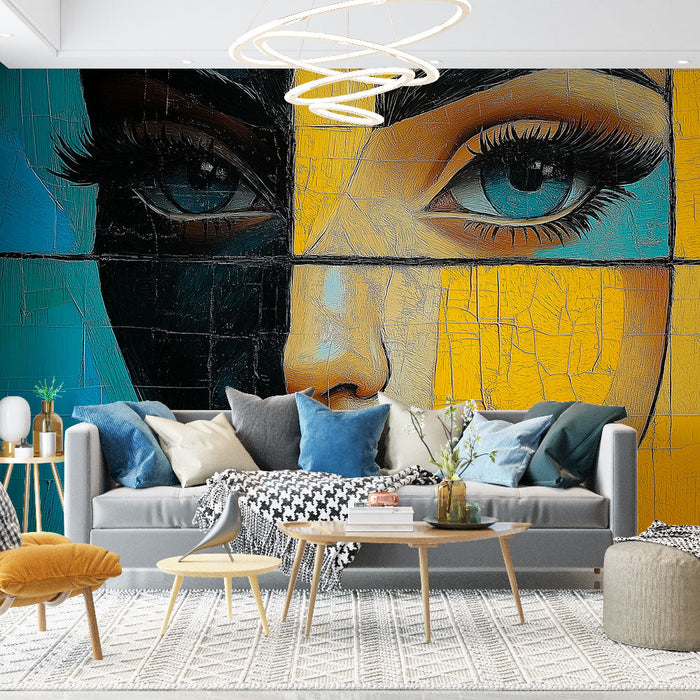 Съвременна тапетна стена лице | Стилизирано портрет с ярки и контрастни цветове