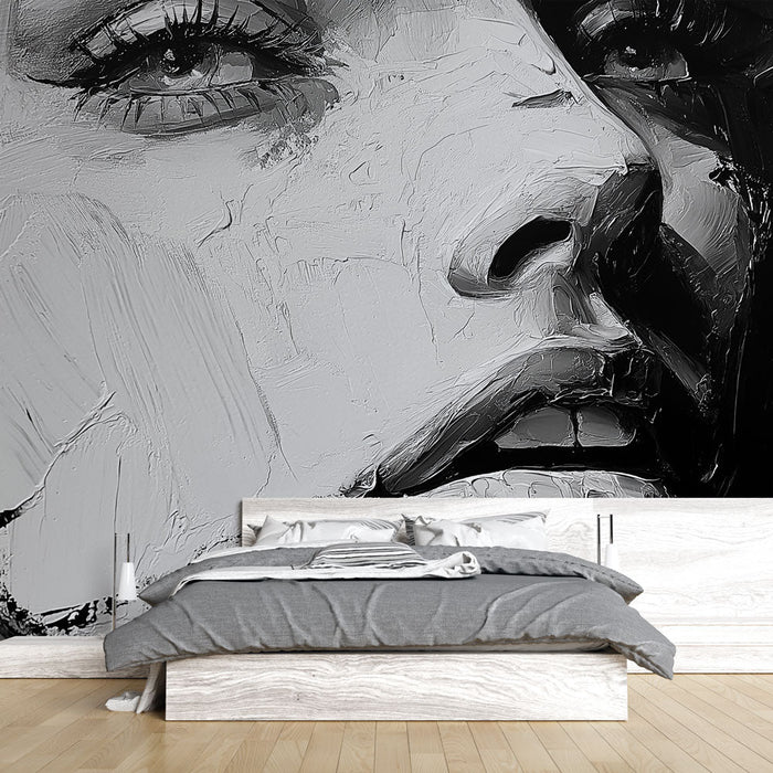 Mural Wallpaper face | Monochrome portrait with expressive texture