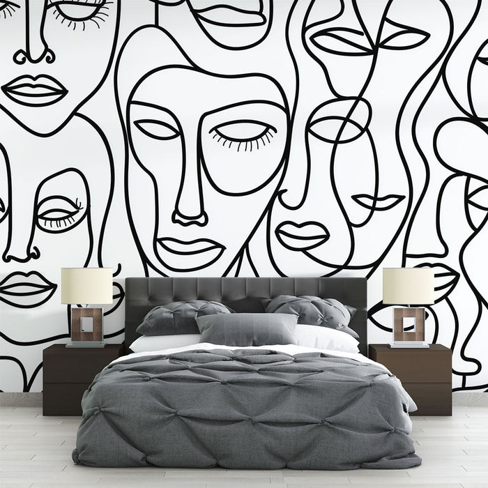 Mural Wallpaper abstract faces | Black and white patterns