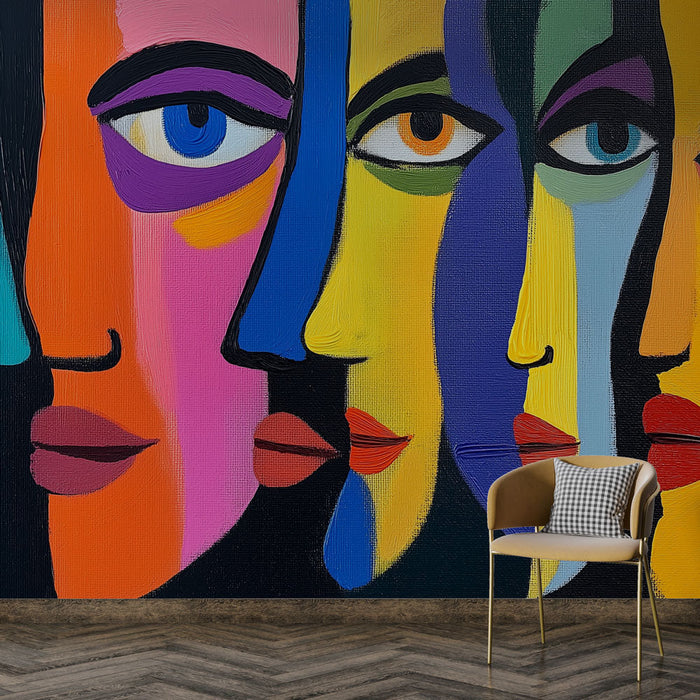 Mural Wallpaper colorful faces | Stylized silhouettes with vibrant hues