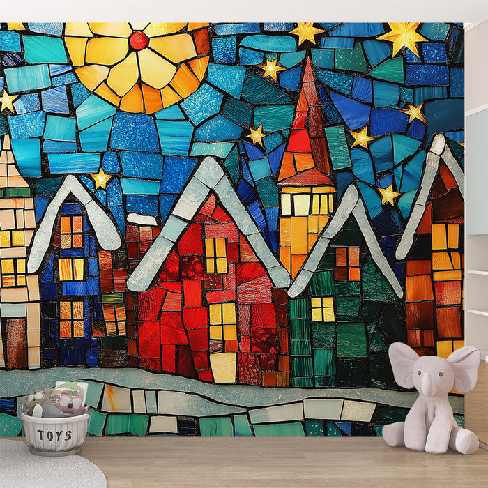 Mural Wallpaper vitraž | Barvite vasi pod zvezdnatim nebom