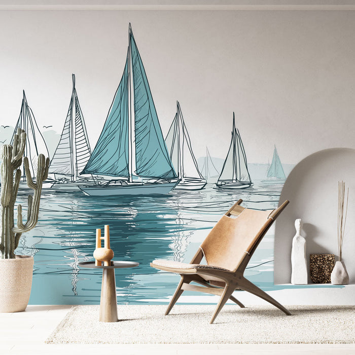 Tapete voile | Κομψά ιστιοφόρα σε μια καταπραϋντική υδάτινη φόντο