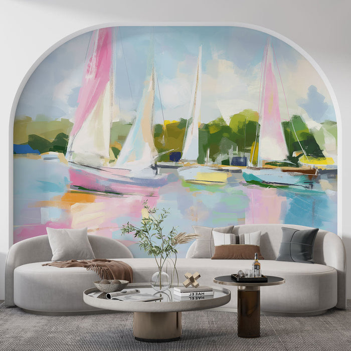 Tapete veleiros no porto | Cores em pastel