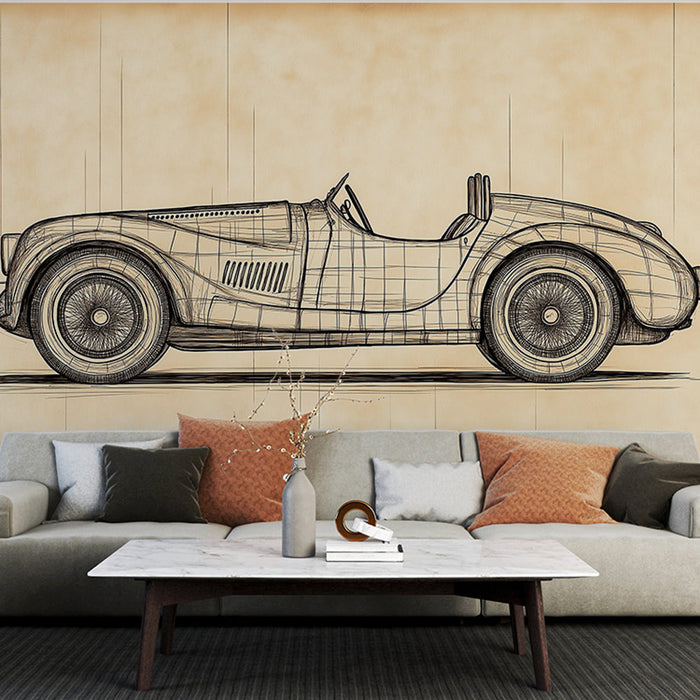 Mural Wallpaper classic car | Vintage sketch of an automobile