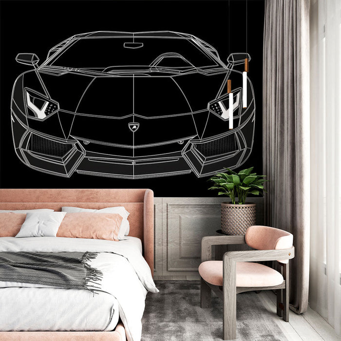 Fotobehang getekende auto | Lamborghini Aventador in contouren