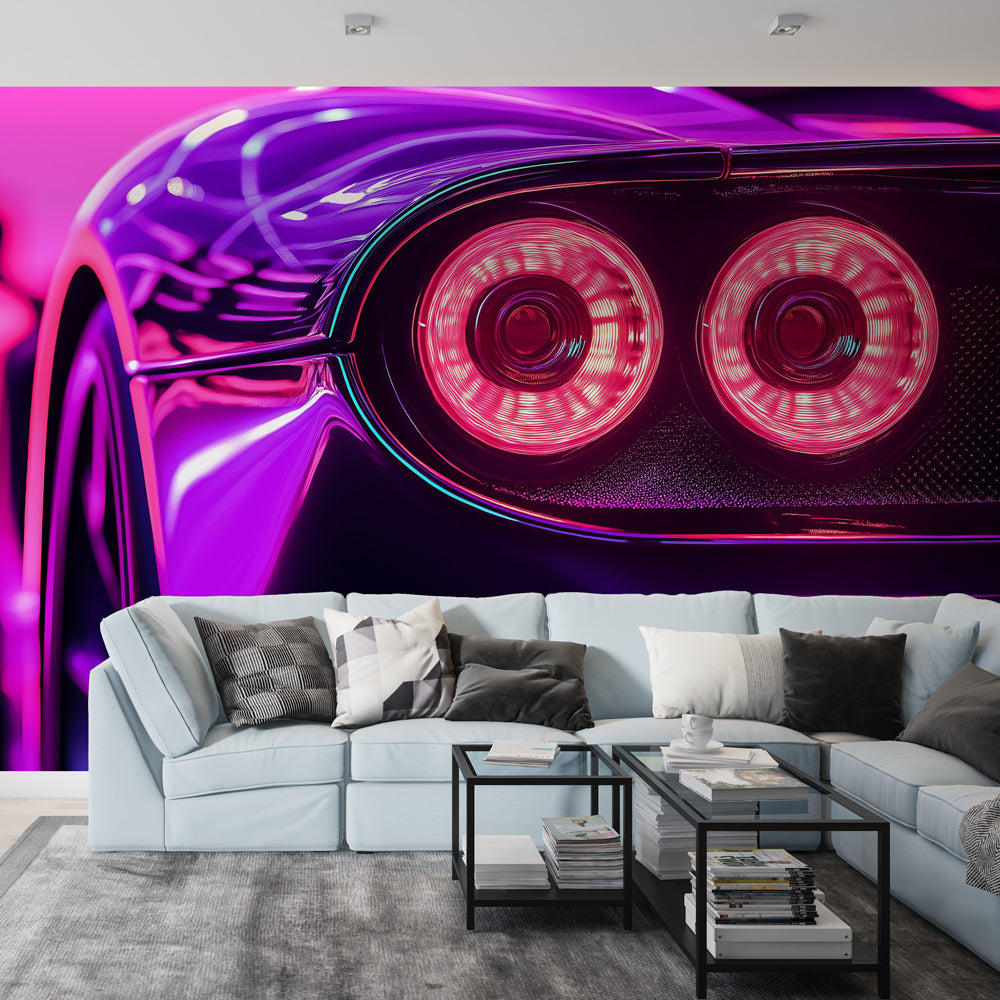 Fototapet futuristisk bil | Blendende detaljer av en bil med neonbelys —  WonderMural, image size:1000x1000