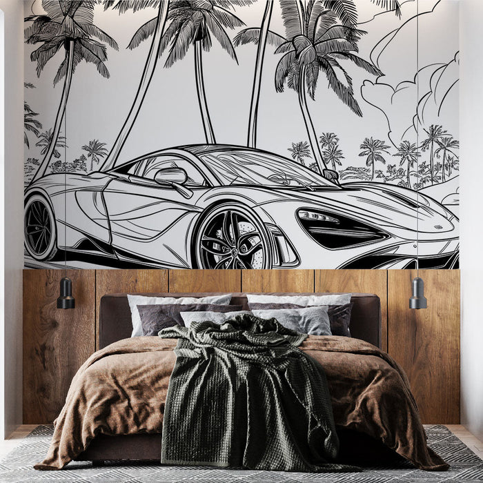 Mural Wallpaper car | McLaren under the palm trees