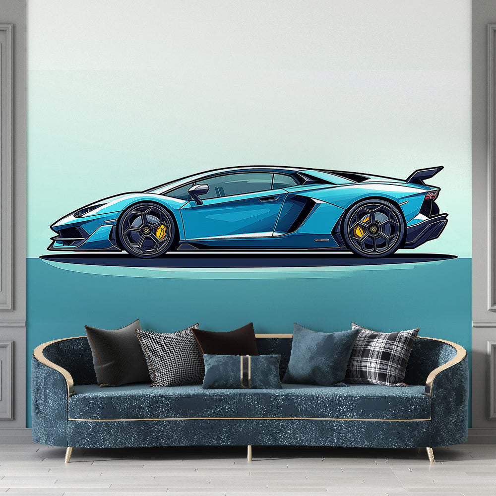 mural-wallpaper-sky-blue-sports-car-modern-and-dynamic-design