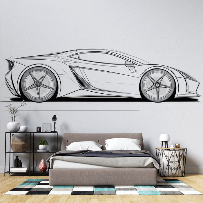 Muralna tapeta športni avto | Eleganten skic sodobnega superavtomobila