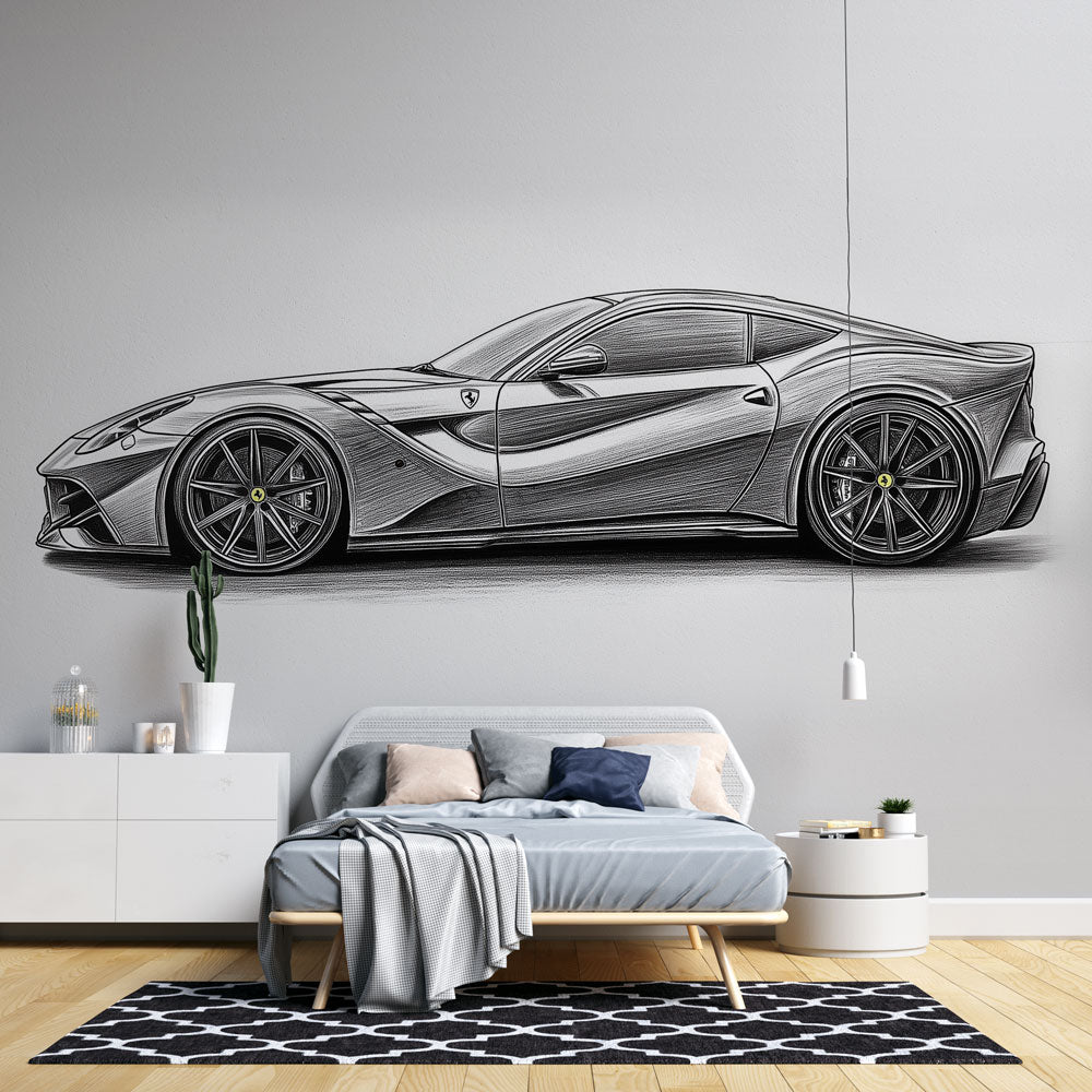 Foto Behang sportwagen | Gestileerde schets van een Ferrari — WonderMural, image size:1000x1000