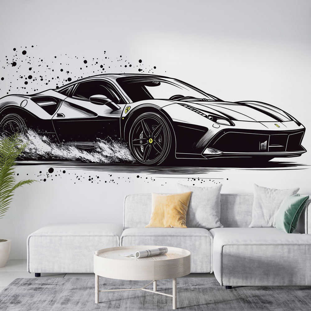 Foto Behang sportwagen | Dynamische illustratie van een Ferrari —  WonderMural, image size:1000x1000