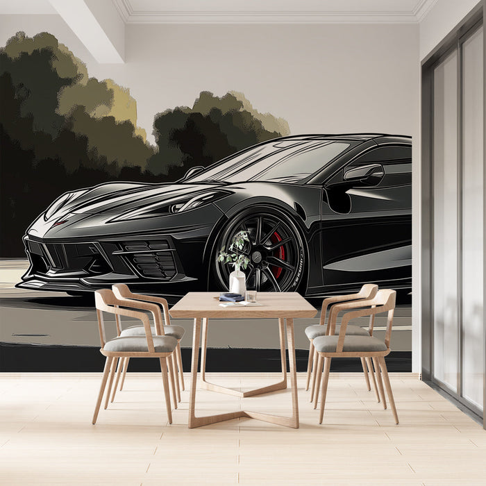 Mural Tapet svart sportsbil | Corvette med aerodynamisk design