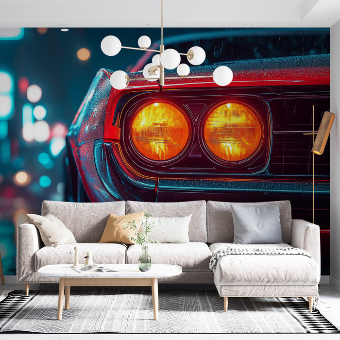 Carta da parati auto d'epoca | Eleganza retrò sotto la pioggia notturna