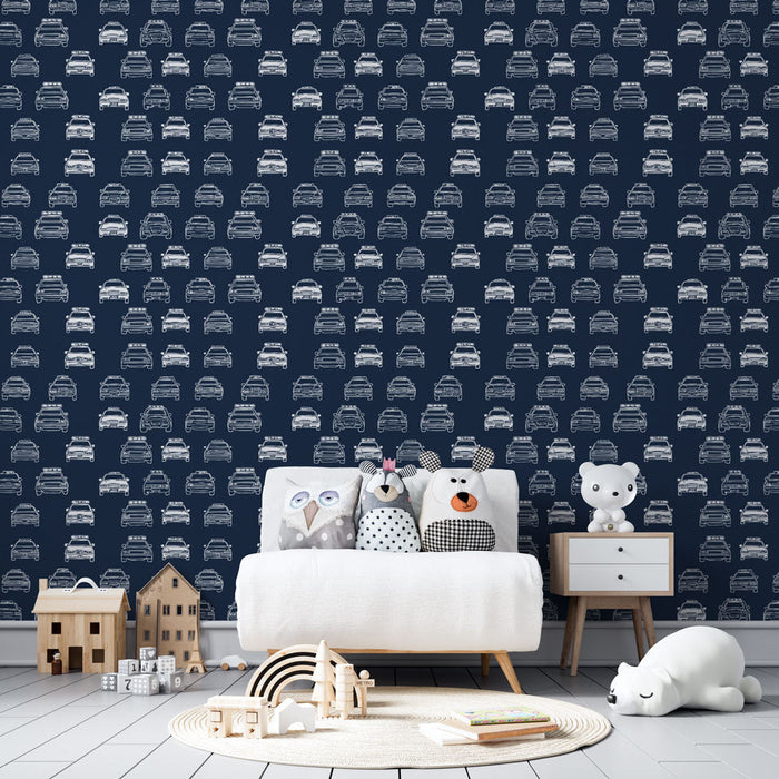 Tapete с автомобили | Графичен модел на автомобили върху полунощносин фон