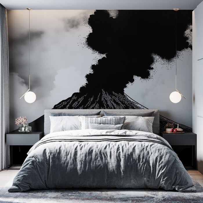Fototapet vulkan | Dramatisk monokrom illustration
