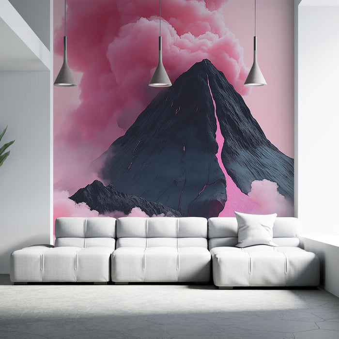 Tapeta růžová sopka | Surrealistická a živá krajina