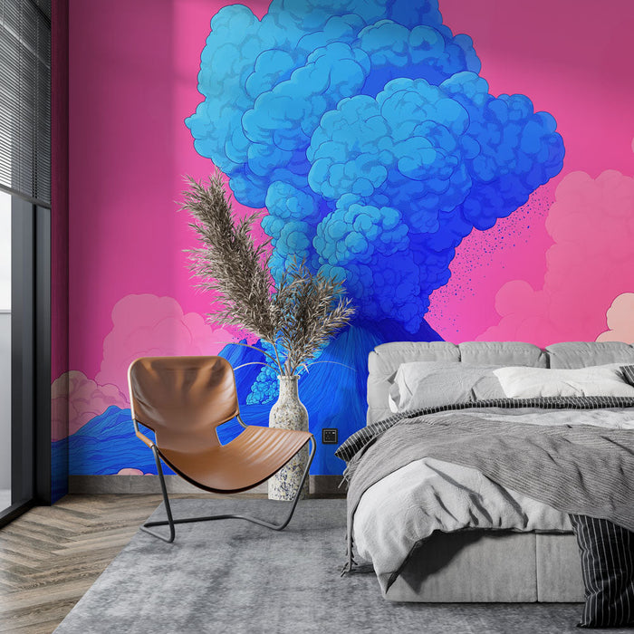 Tapeta volcanic | Barevná erupce na růžovém pozadí