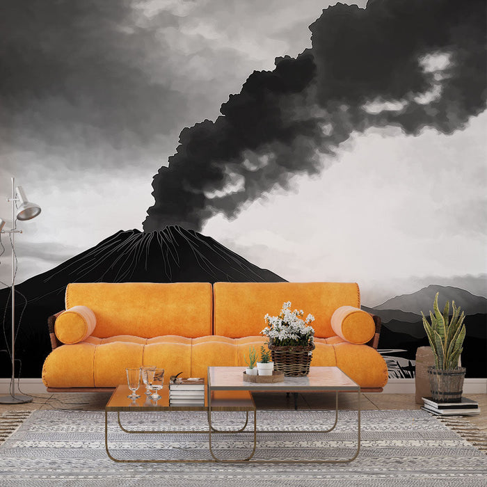 Falfestmény tapéta vulkanikus | Fenséges kitörés monokrómában