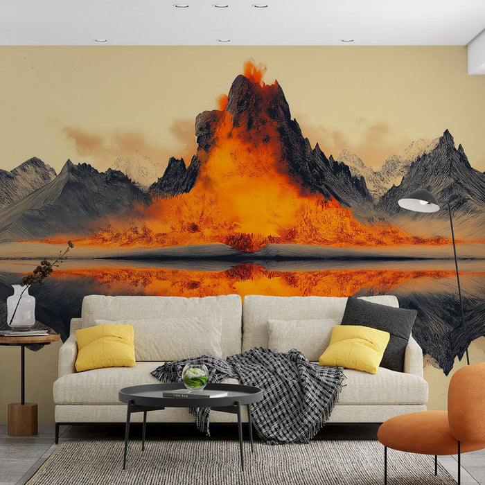 Fototapet volcanic | Majestætisk udbrud i refleksion