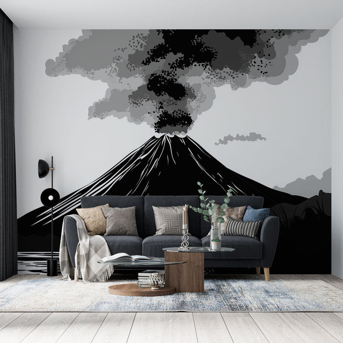 Mural Wallpaper volcanic | Stylized eruption in black and white