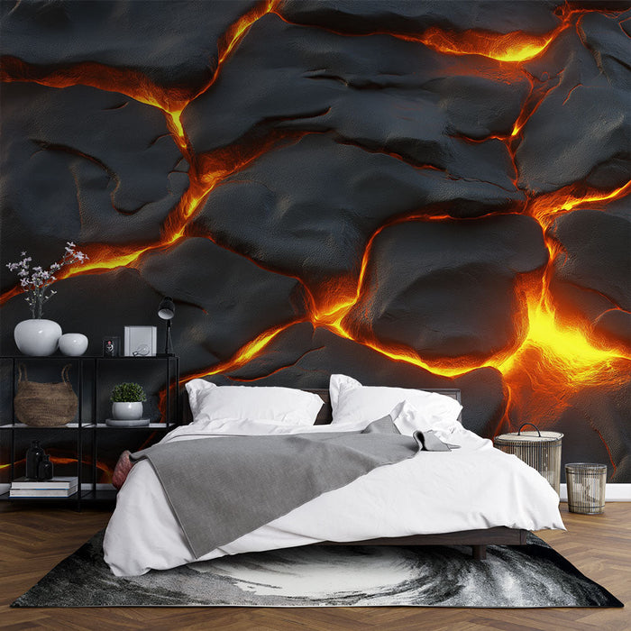 Tapeta wulkaniczna | Wzór skał z jasnopomarańczowymi pęknięciami