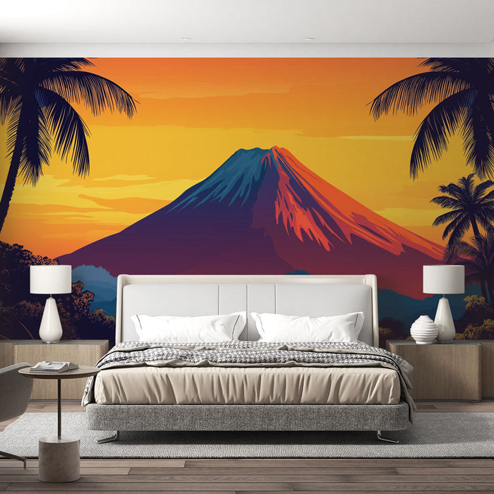 Falfestmény tapéta vulkanikus | Lenyűgöző tájkép naplementekor