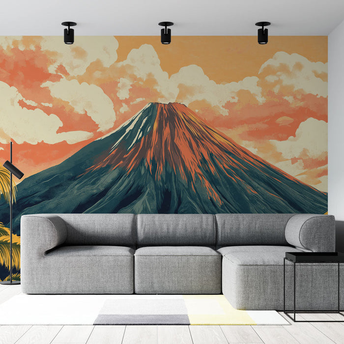 Falfestmény tapéta vulkanikus | Trópusi táj naplementekor