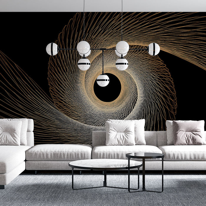 Тапет с абстрактен вихрушка | Динамичен дизайн в златни линии на черен фон