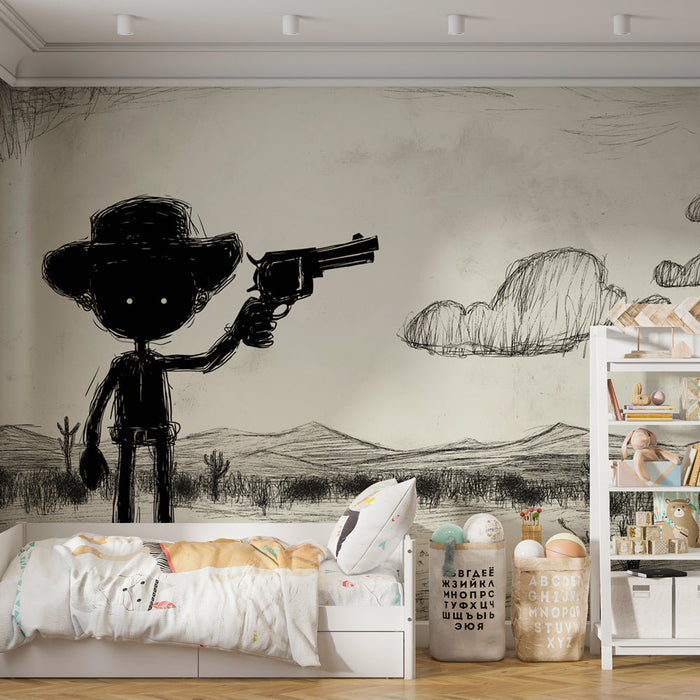 Ταπετσαρία δυτική | Σιλουέτα ενός καουμπόι στην έρημο