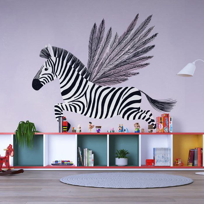 Tapete με ζέβρα με φτερά | Στιλιζαρισμένη ζέβρα με πτερά σε αχνό φόντο