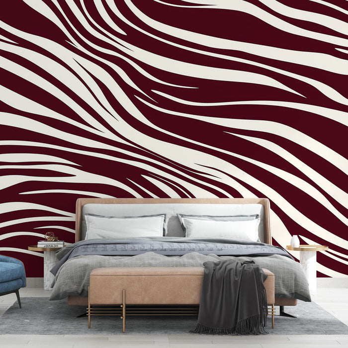 Muraaltapeet sebra | Lainekujundus burgundi ja kreemjas
