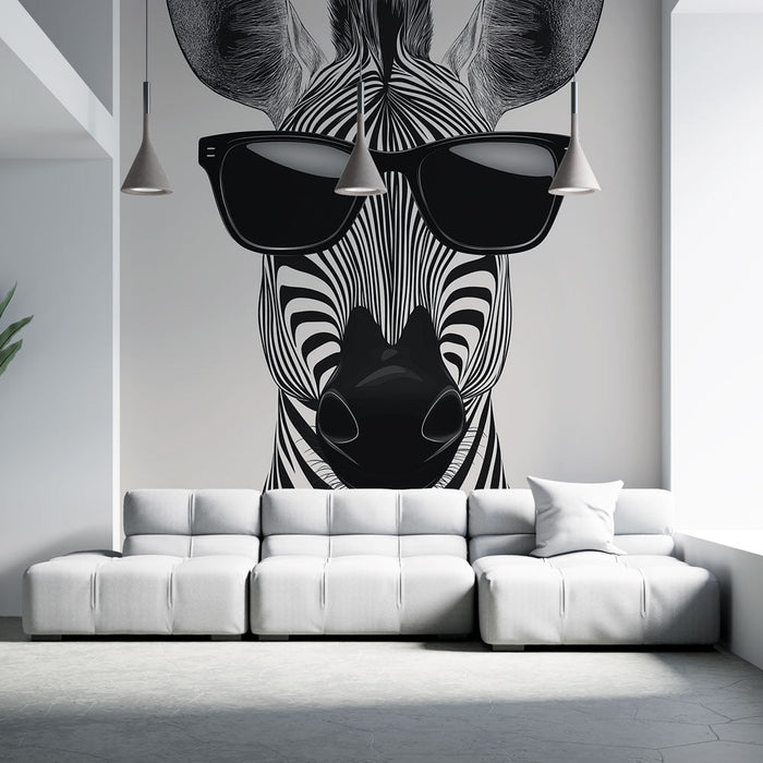 Carta da parati zebra pop art | Zebra grafica con occhiali da sole