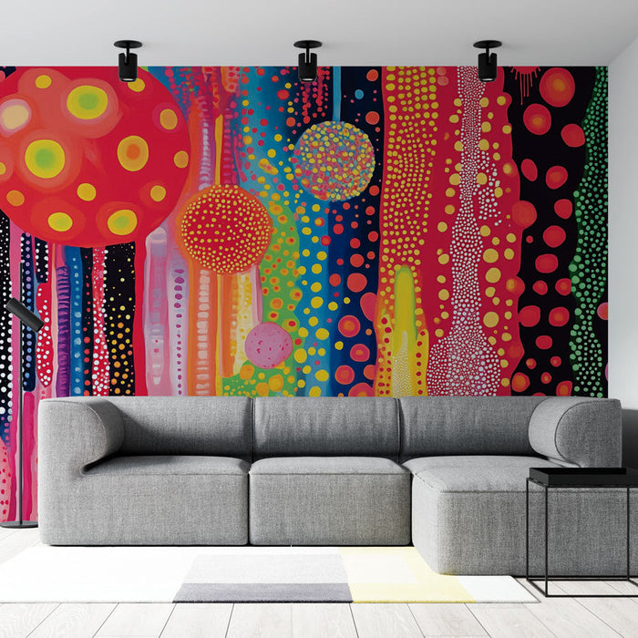 Tapete αφηρημένου τοιχογραφίας | Έκρηξη χρωμάτων και σχεδίων με κουκκίδες