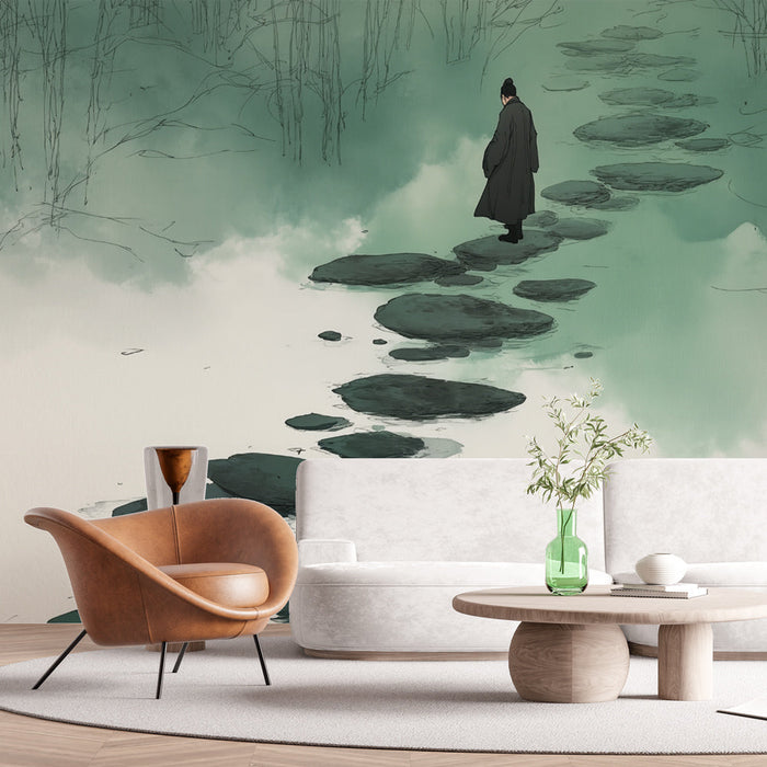 Fototapet mirnega krajolika | Kamnita pot in gozd