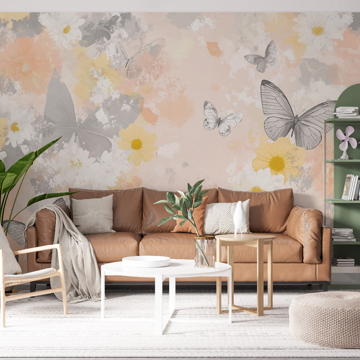 Tapeta květinové motýly | Pastelová jemnost