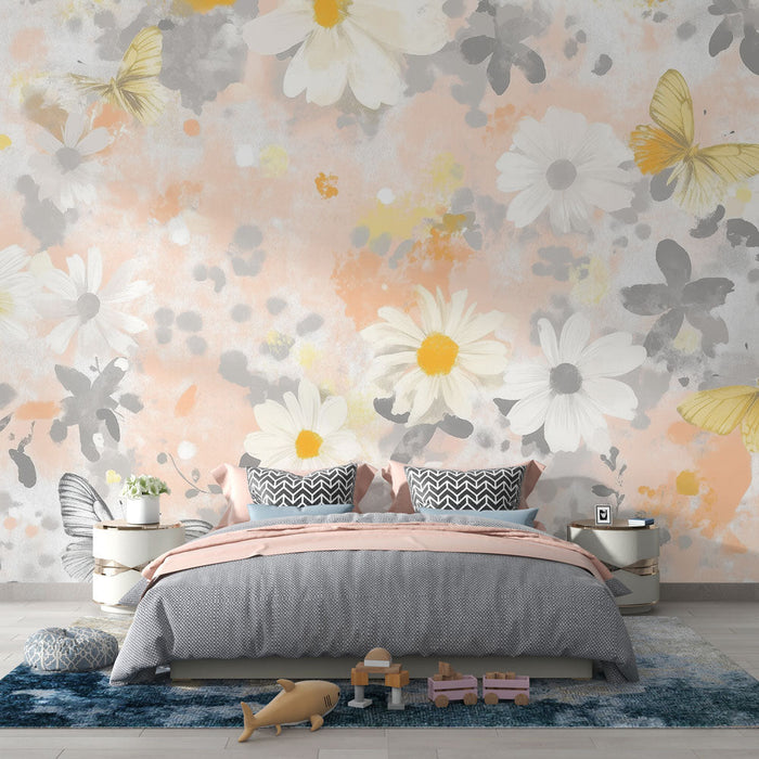 Tapeta kwiatowy motyl | Miękki pastel