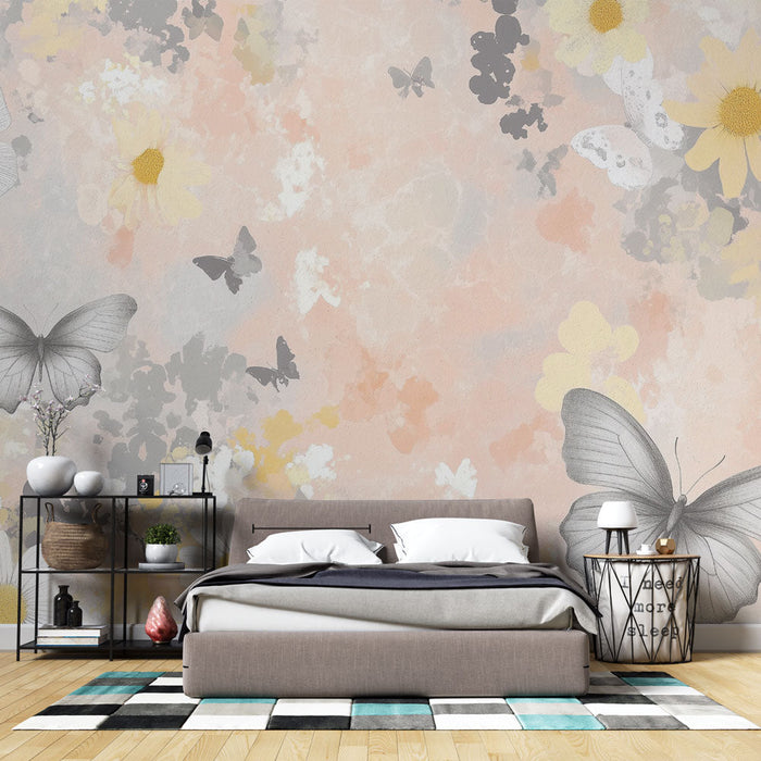 Tapeta floralni motyl | Pastelova delikatesa