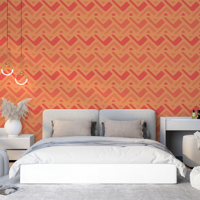 Tapete geometrisch | Orange und pinkes Zickzackmuster