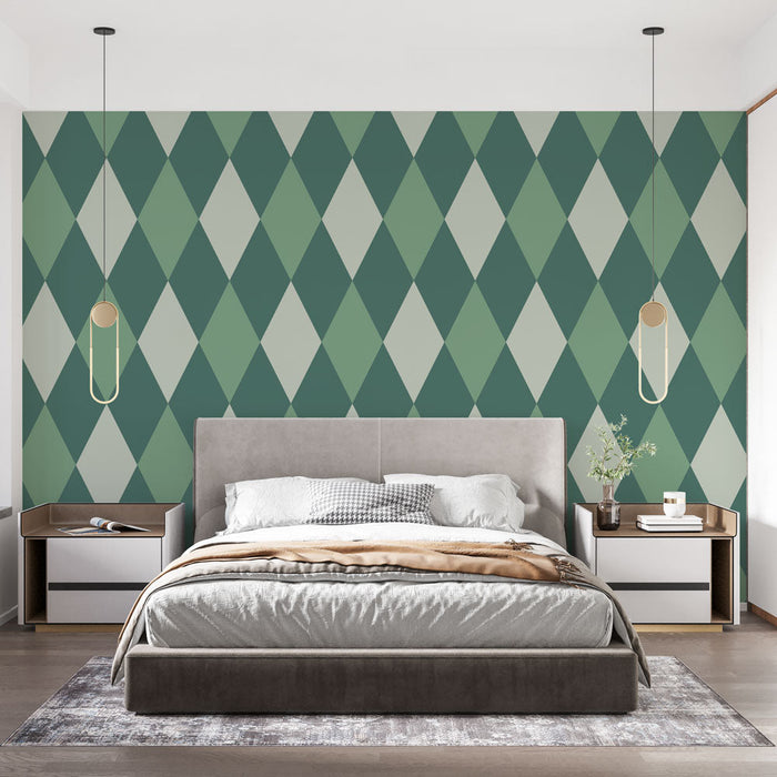 Dijamantna tapeta | Zeleni i krem geometrijski uzorak