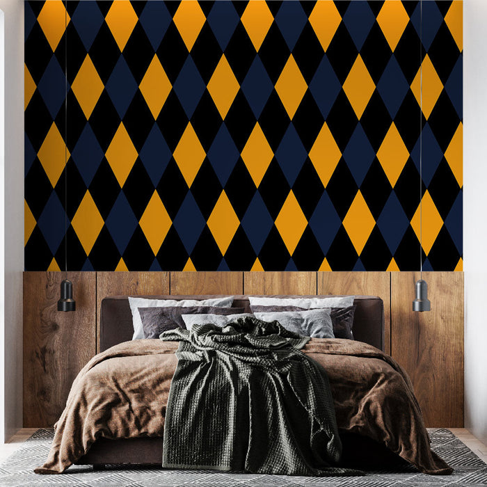 Tapet Diamonds | Orange og Navy Blue