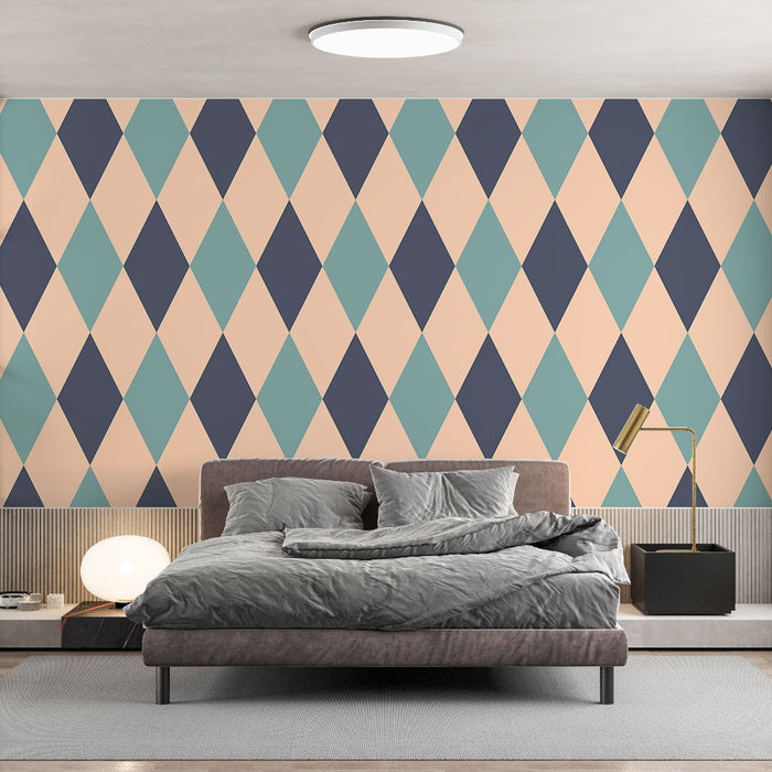 Ταπετσαρία τοίχου με καρό | Ρετρό γεωμετρικό μοτίβο